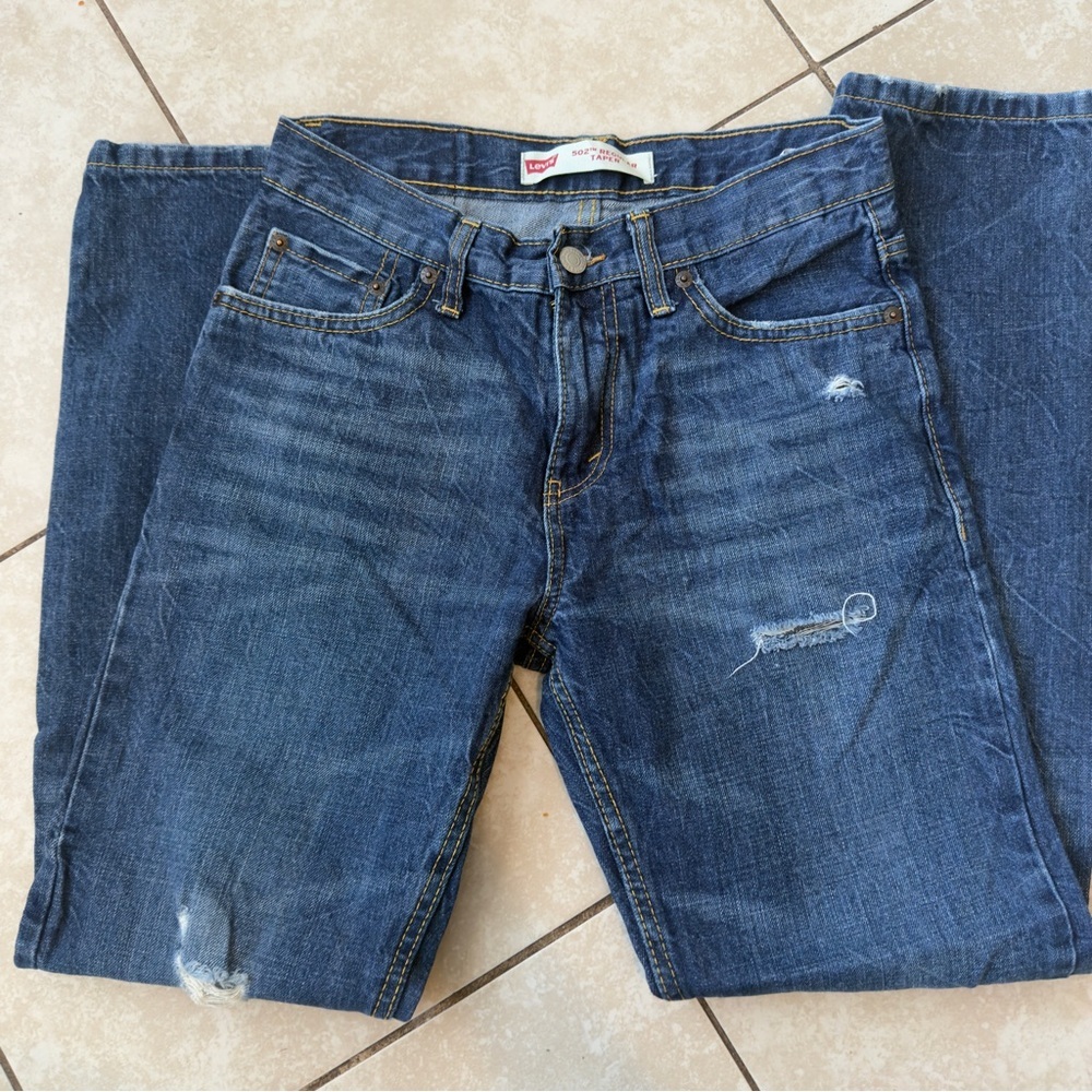 Levi’s 502 Regular Taper Distressed Ripped Blue Jeans Boys Youth Size 14 - Picture 2 of 6